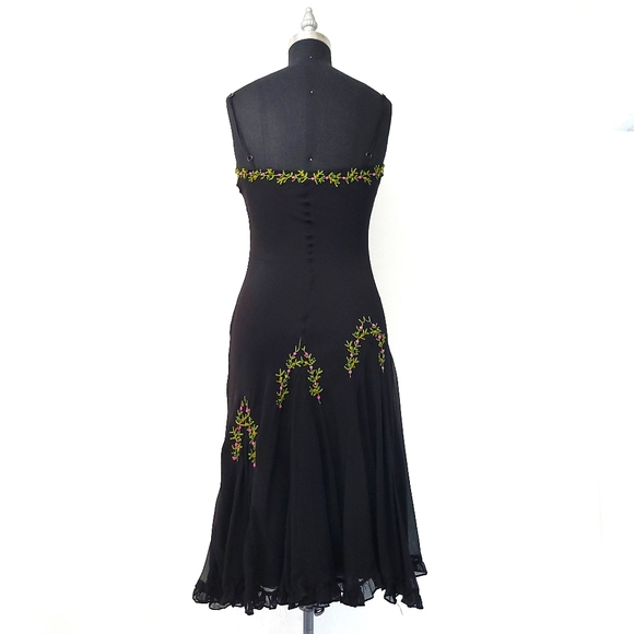 Vintage Y2K Betsey Johnson Whimigoth Embroidered Beaded Floral Midi Slip Dress - Picture 5 of 10